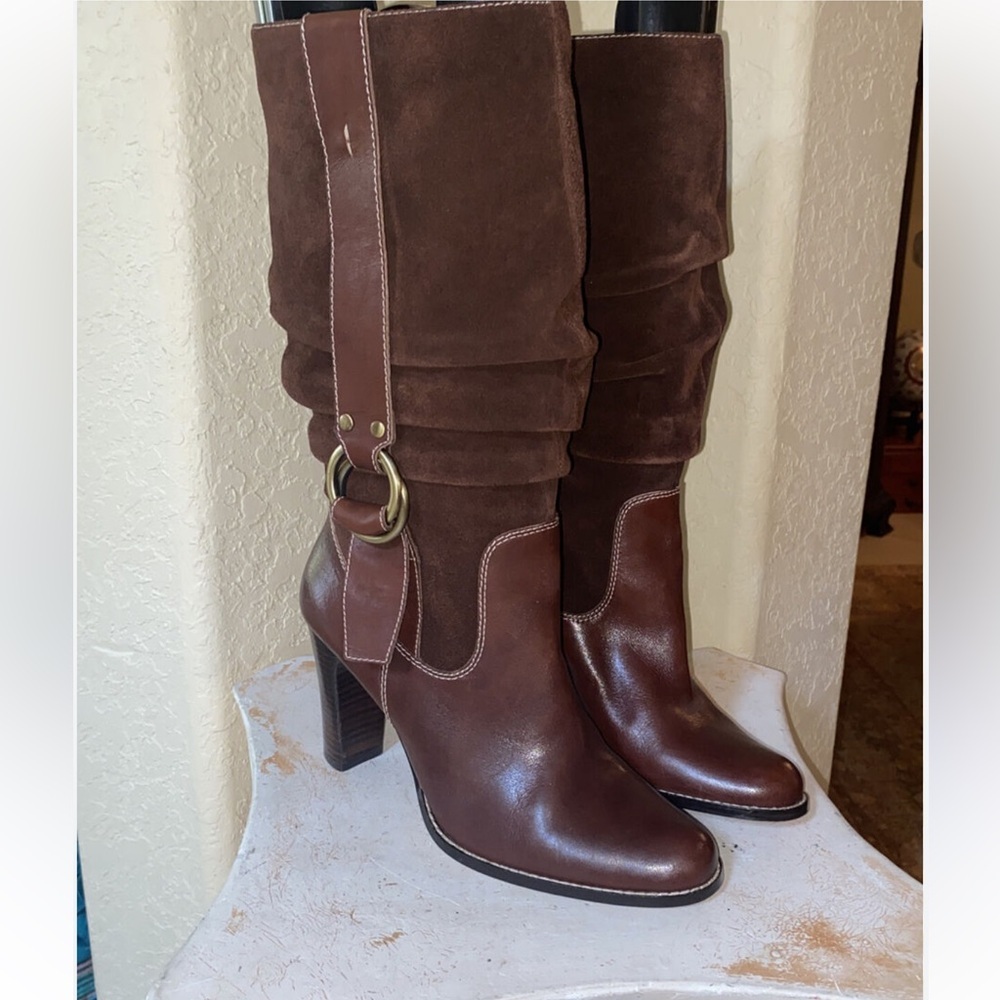 Vintage Nine West Suede Slouch Buckle Harness Boots - Picture 2 of 6